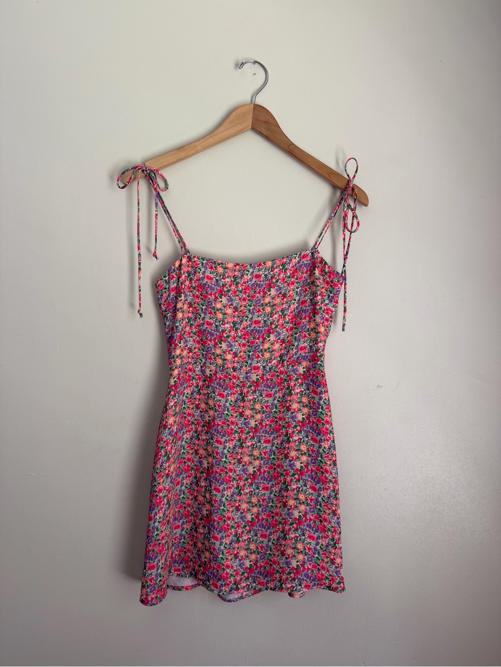 RESA Floral Tie-Shoulder Mini Dress in Pink and Purple